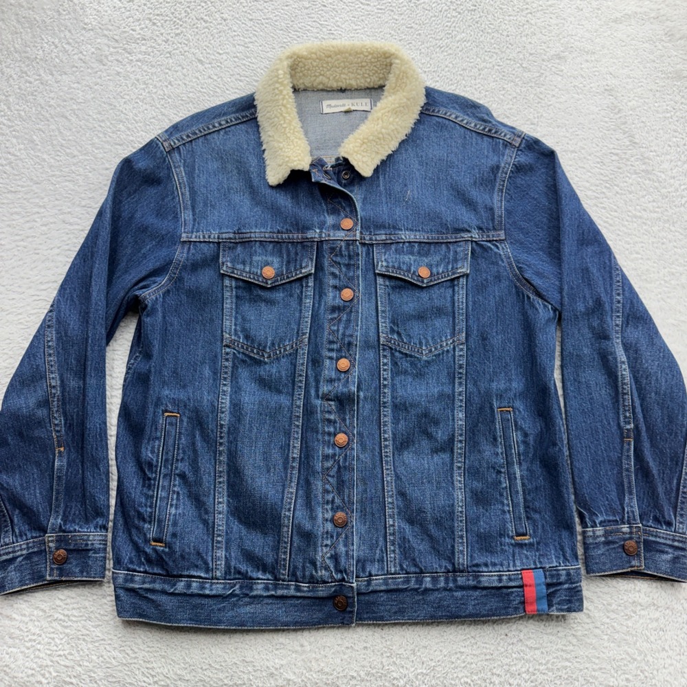 Madewell x Kule Denim Trucker Jacket Sherpa Collar Dark Wash Blue Mens Medium